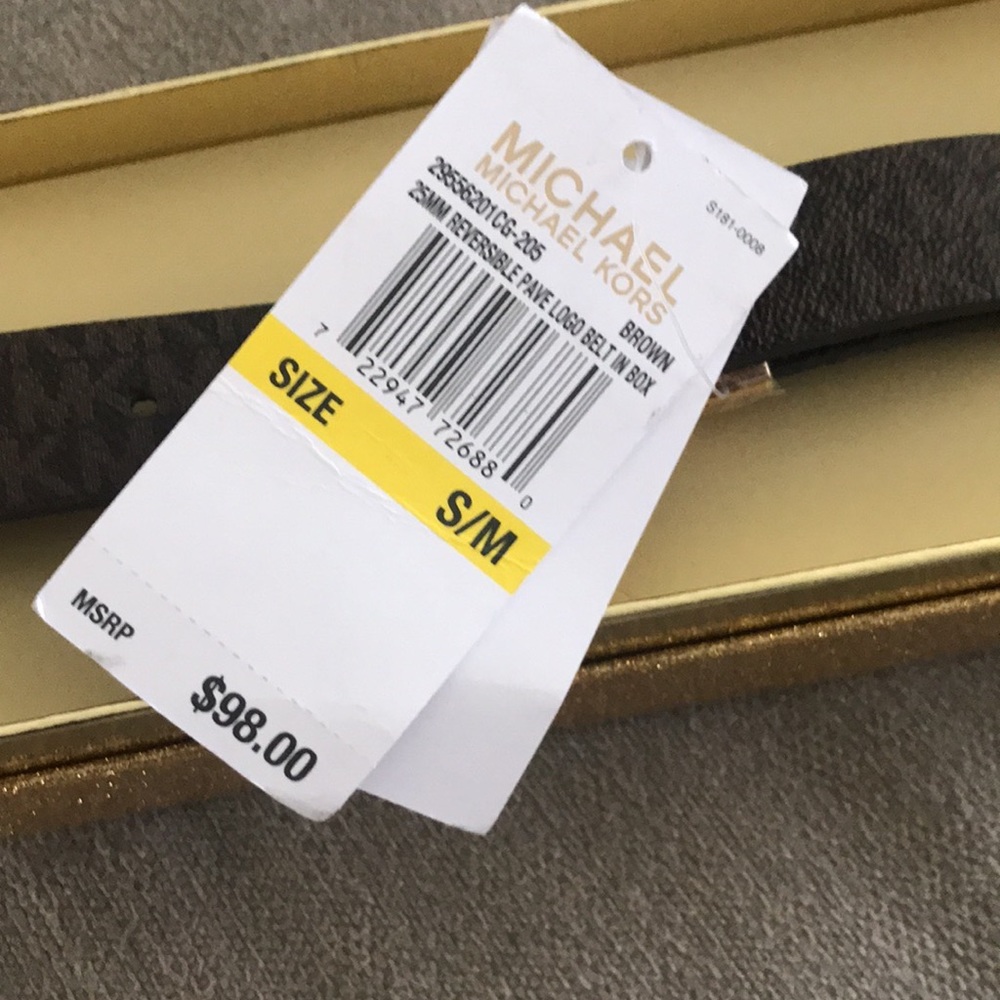 MICHAEL KORS Women's Belt in Gift Box SZ S/M,  Gemmed LOGO- Brown - Picture 7 of 8